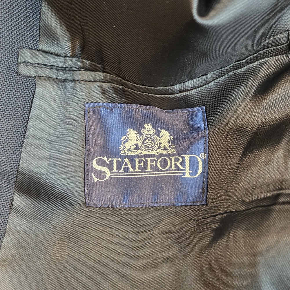 Stafford Blazer Men 44L Navy Blue Gold Button Double Breasted Sports Coat Jacket - Picture 4 of 10